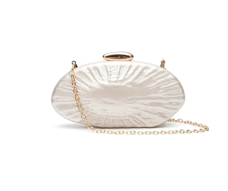 Pearl White Clutch With Gold Chain