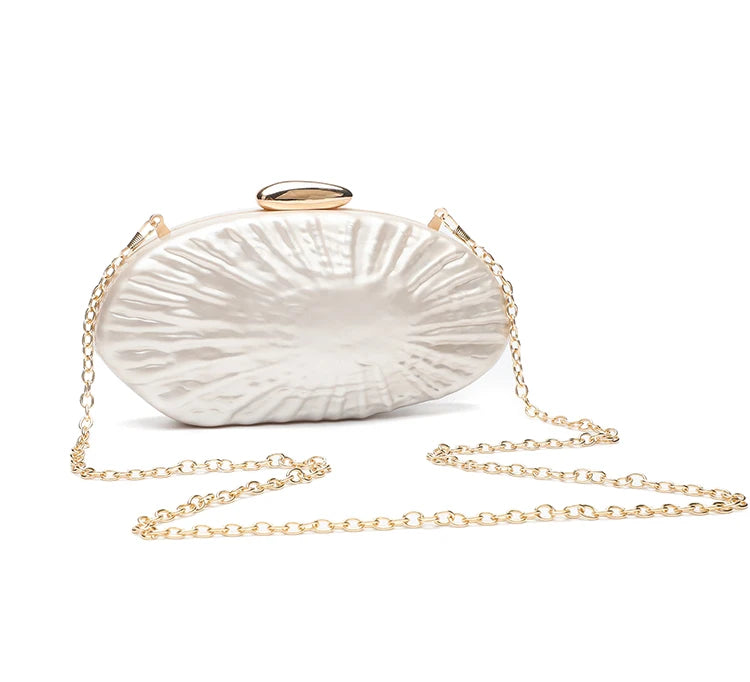 Pearl White Clutch With Gold Chain