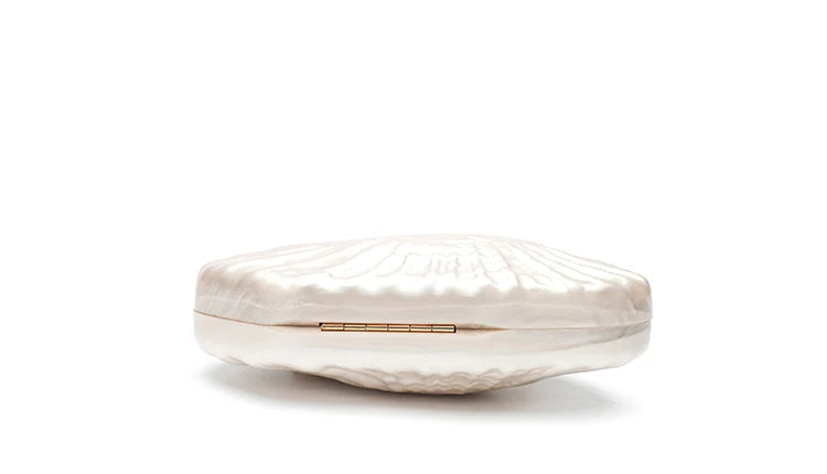 Pearl White Clutch With Gold Chain