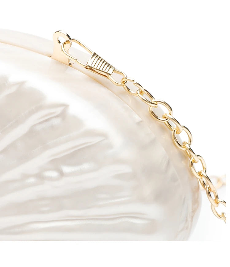 Pearl White Clutch With Gold Chain