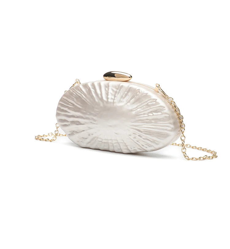 Pearl White Clutch With Gold Chain
