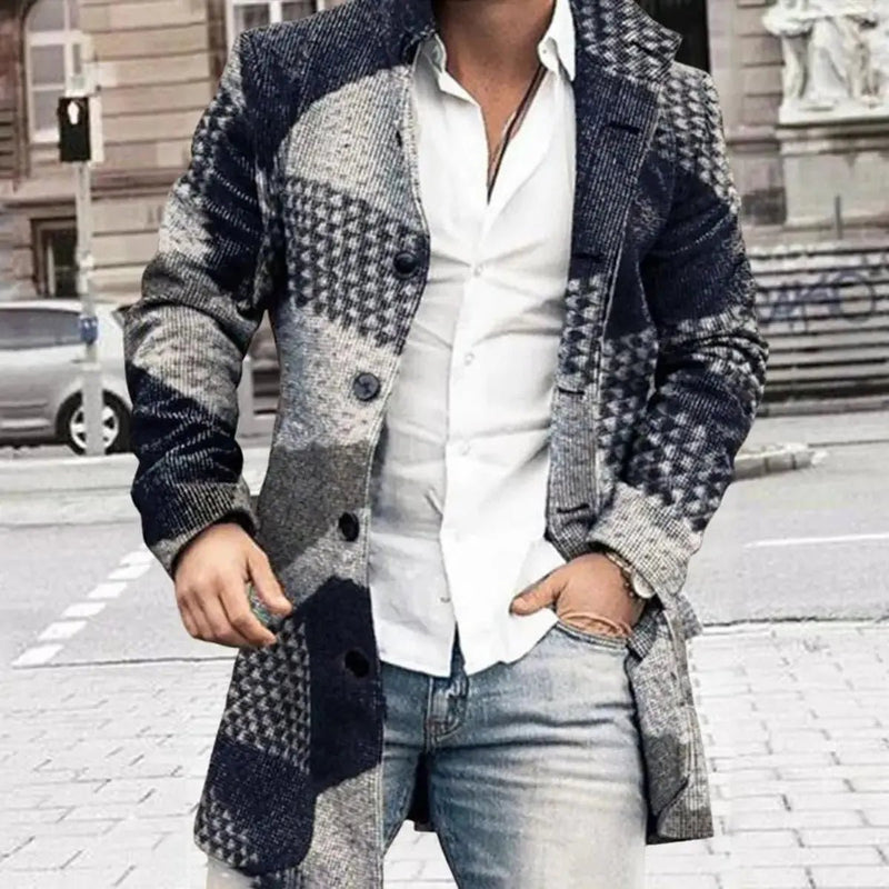 Plaid Double-Breasted Trench Coat for Men