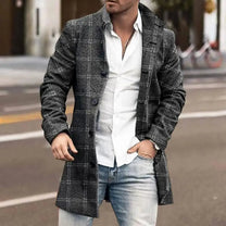 Plaid Double-Breasted Trench Coat for Men