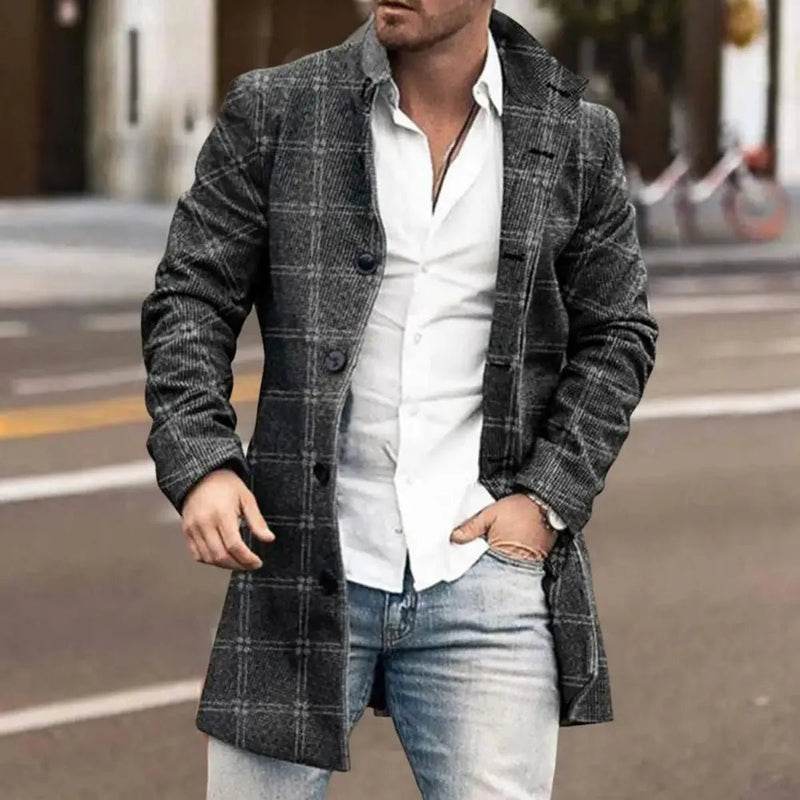 Plaid Double-Breasted Trench Coat for Men