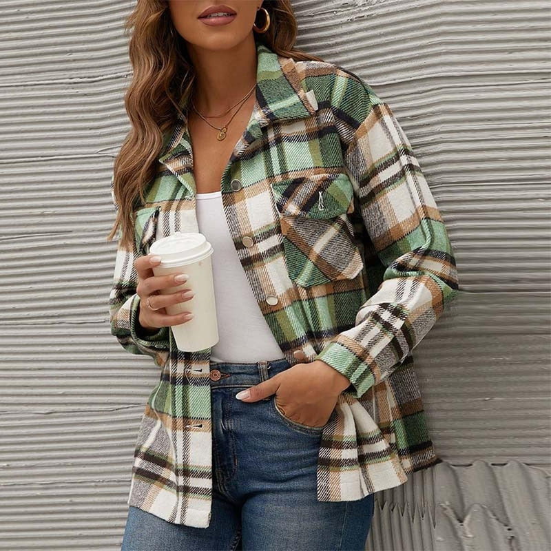 Plaid Lightweight Transitional Jacket With Button Closure