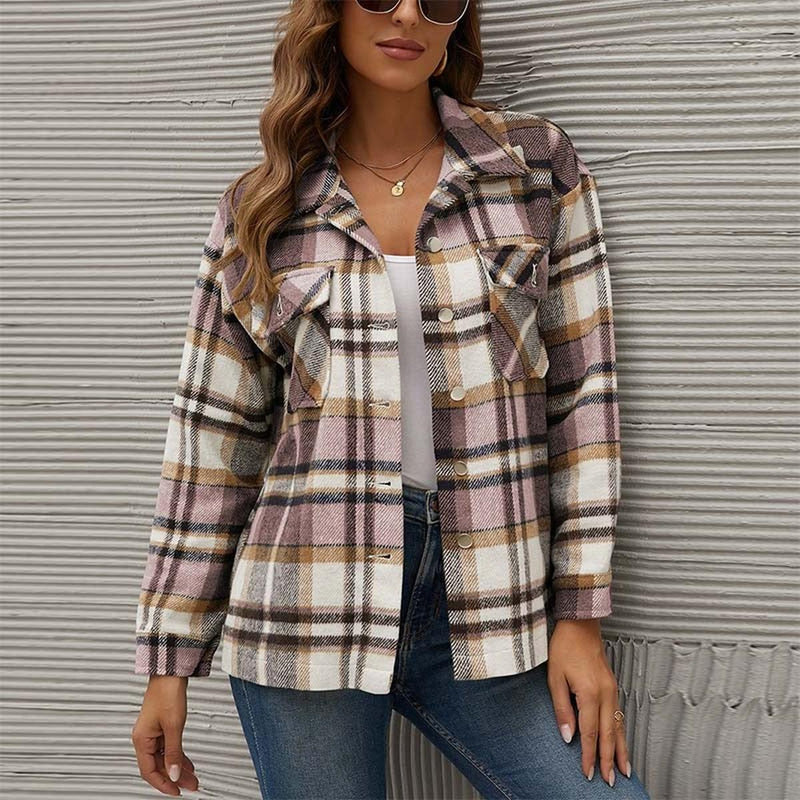 Plaid Lightweight Transitional Jacket With Button Closure