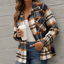 Plaid Lightweight Transitional Jacket With Button Closure
