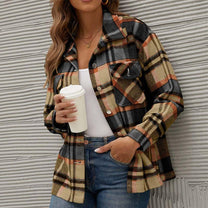 Plaid Lightweight Transitional Jacket With Button Closure