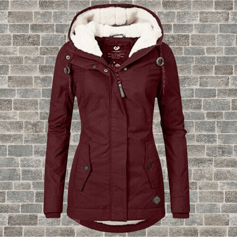 Pleated Cotton Coat With Removable Lambswool Hood