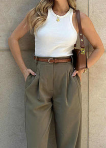 Pleated High Waist Cropped Pants