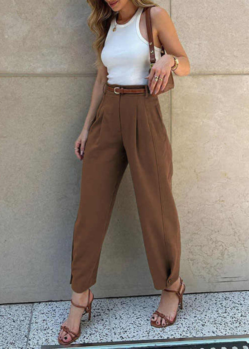 Pleated High Waist Cropped Pants