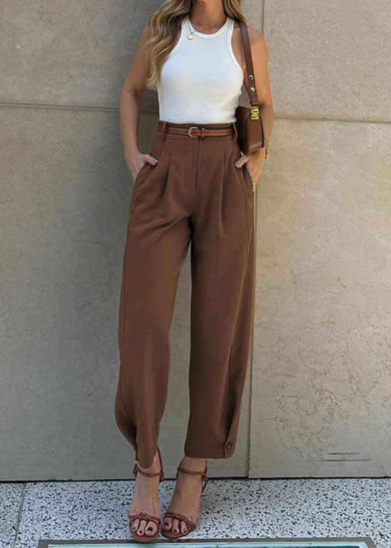 Pleated High Waist Cropped Pants