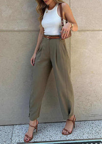 Pleated High Waist Cropped Pants