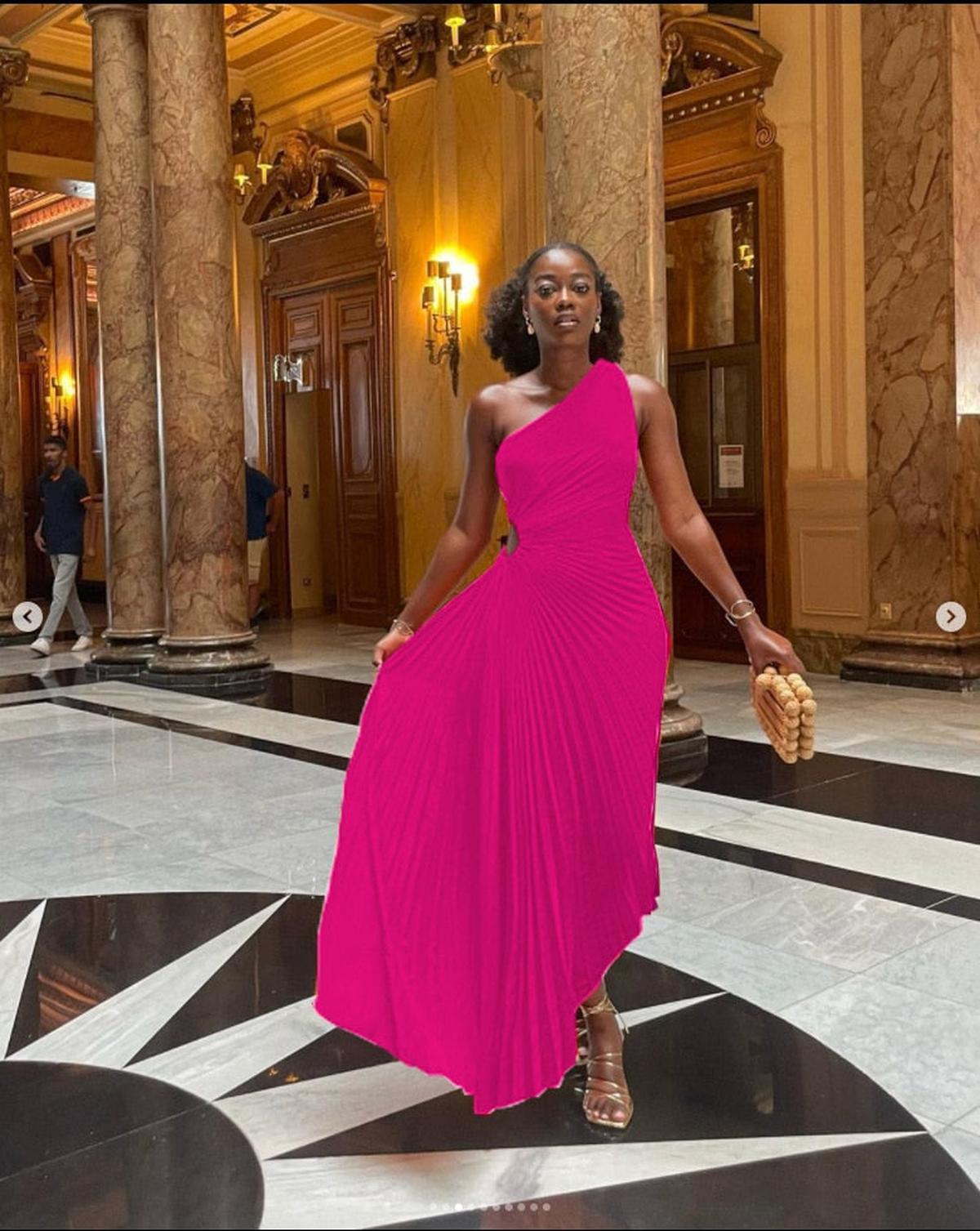 Pleated One-Shoulder Formal Evening Gown