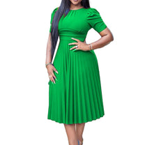 Pleated Peplum Midi Dress With Short Sleeves