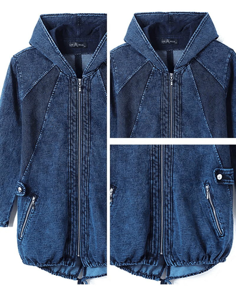 Plus Size Denim Hoodie Pullover For Autumn