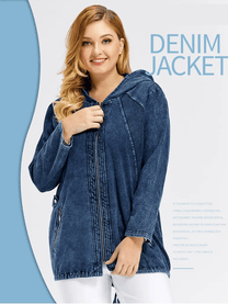 Plus Size Denim Hoodie Pullover For Autumn