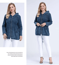 Plus Size Denim Hoodie Pullover For Autumn