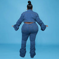 Plus Size Denim Jacket And Jeans Set