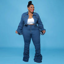 Plus Size Denim Jacket And Jeans Set