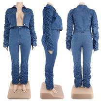 Plus Size Denim Jacket And Jeans Set