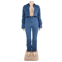 Plus Size Denim Jacket And Jeans Set