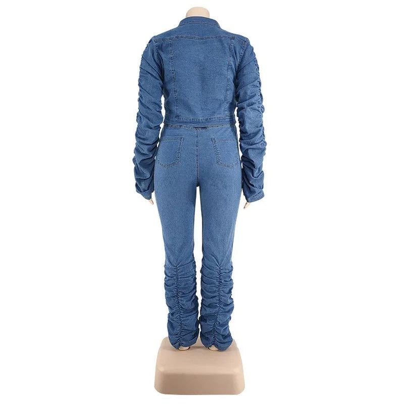 Plus Size Denim Jacket And Jeans Set