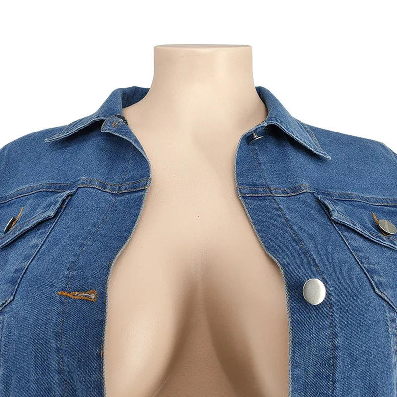 Plus Size Denim Jacket And Jeans Set