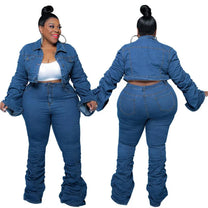 Plus Size Denim Jacket And Jeans Set