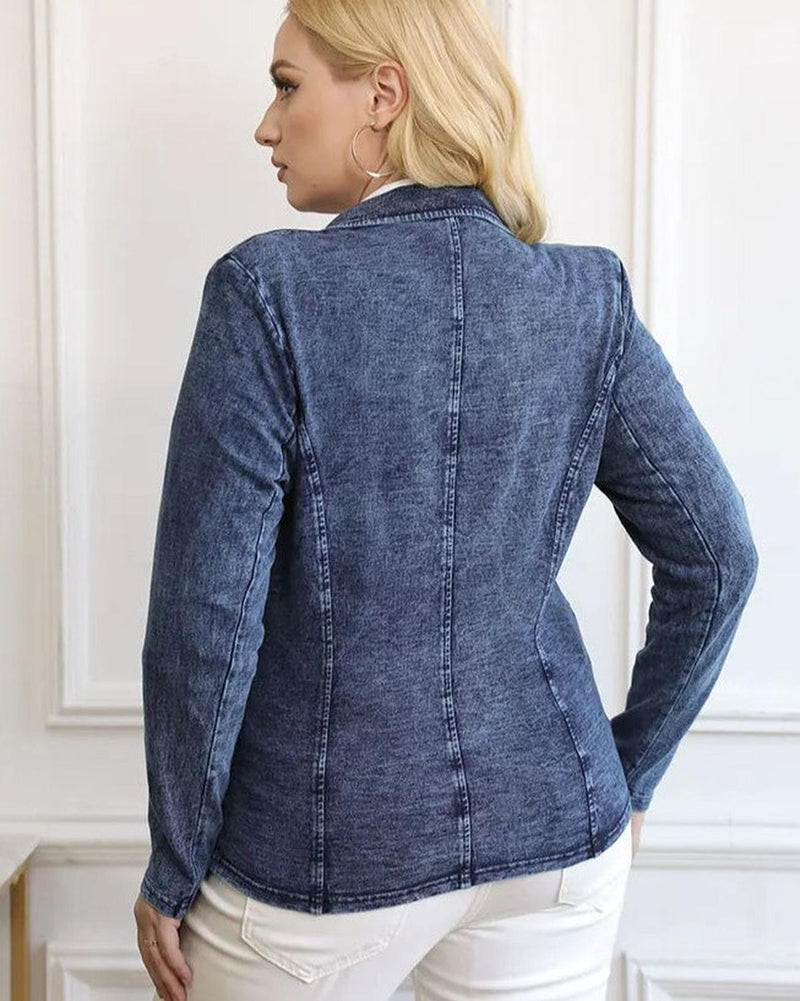 Plus Size Denim Suit With Knitted Cotton Details
