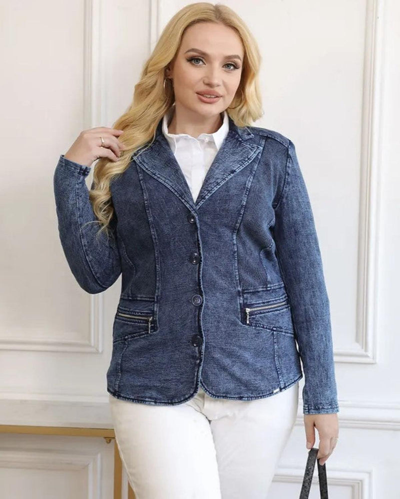 Plus Size Denim Suit With Knitted Cotton Details