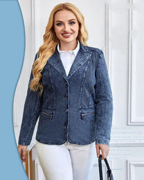 Plus Size Denim Suit With Knitted Cotton Details