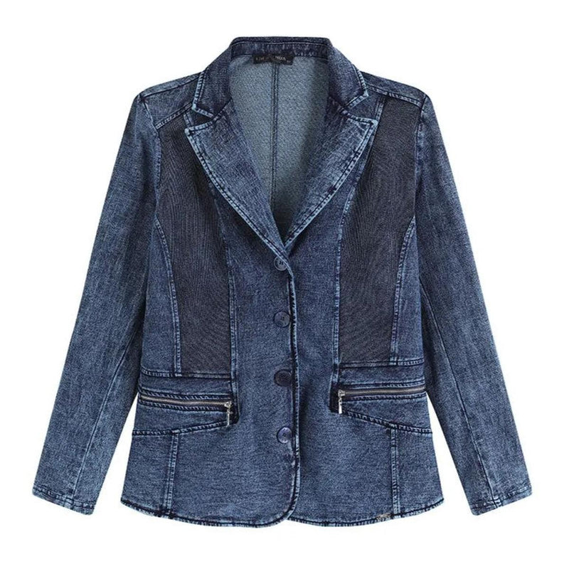 Plus Size Denim Suit With Knitted Cotton Details