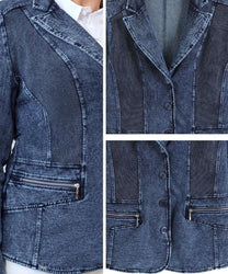 Plus Size Denim Suit With Knitted Cotton Details