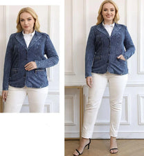 Plus Size Denim Suit With Knitted Cotton Details