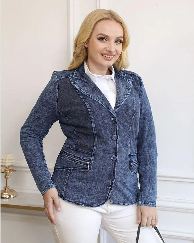 Plus Size Denim Suit With Knitted Cotton Details