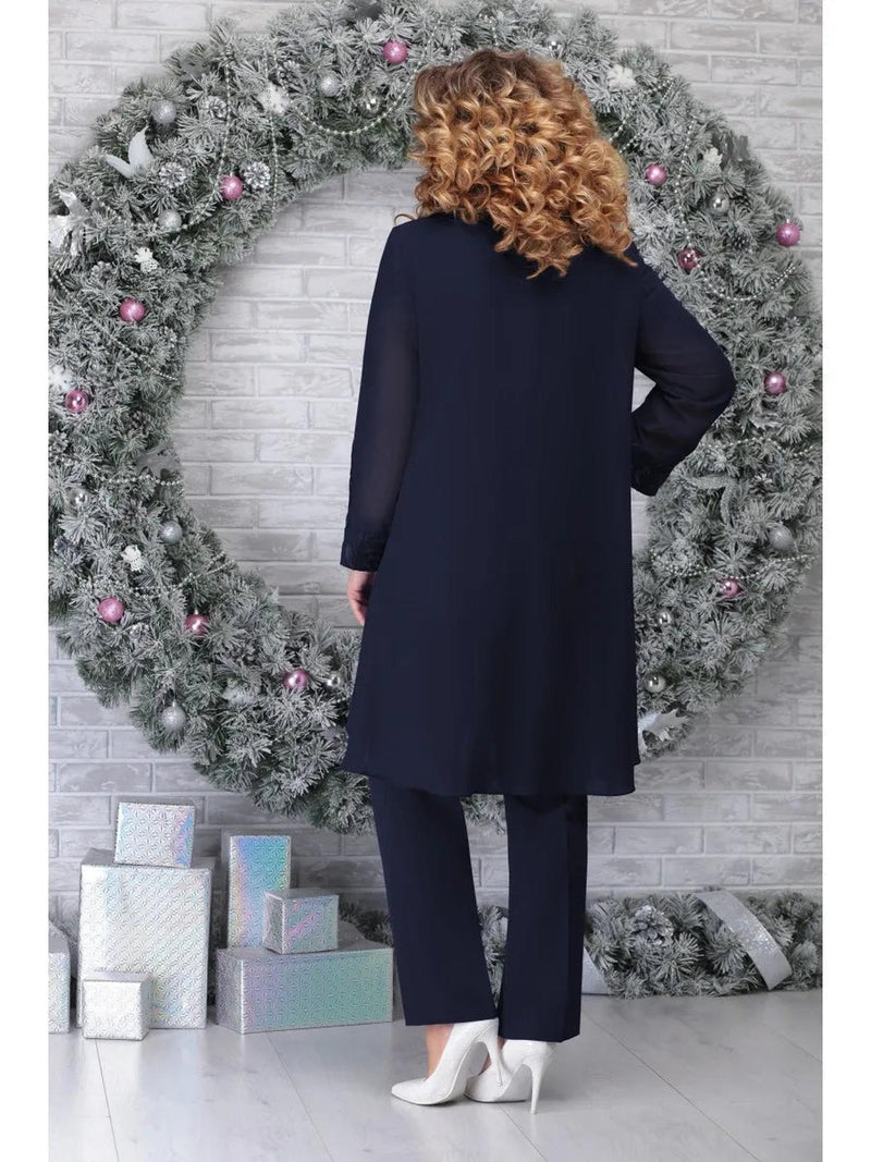 Plus Size Embroidered Three-Piece Suit With Lace Details