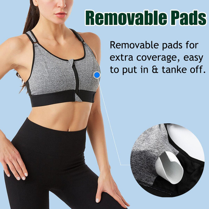 Plus Size Front-Zip Sports Bra With Adjustable Straps
