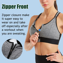 Plus Size Front-Zip Sports Bra With Adjustable Straps