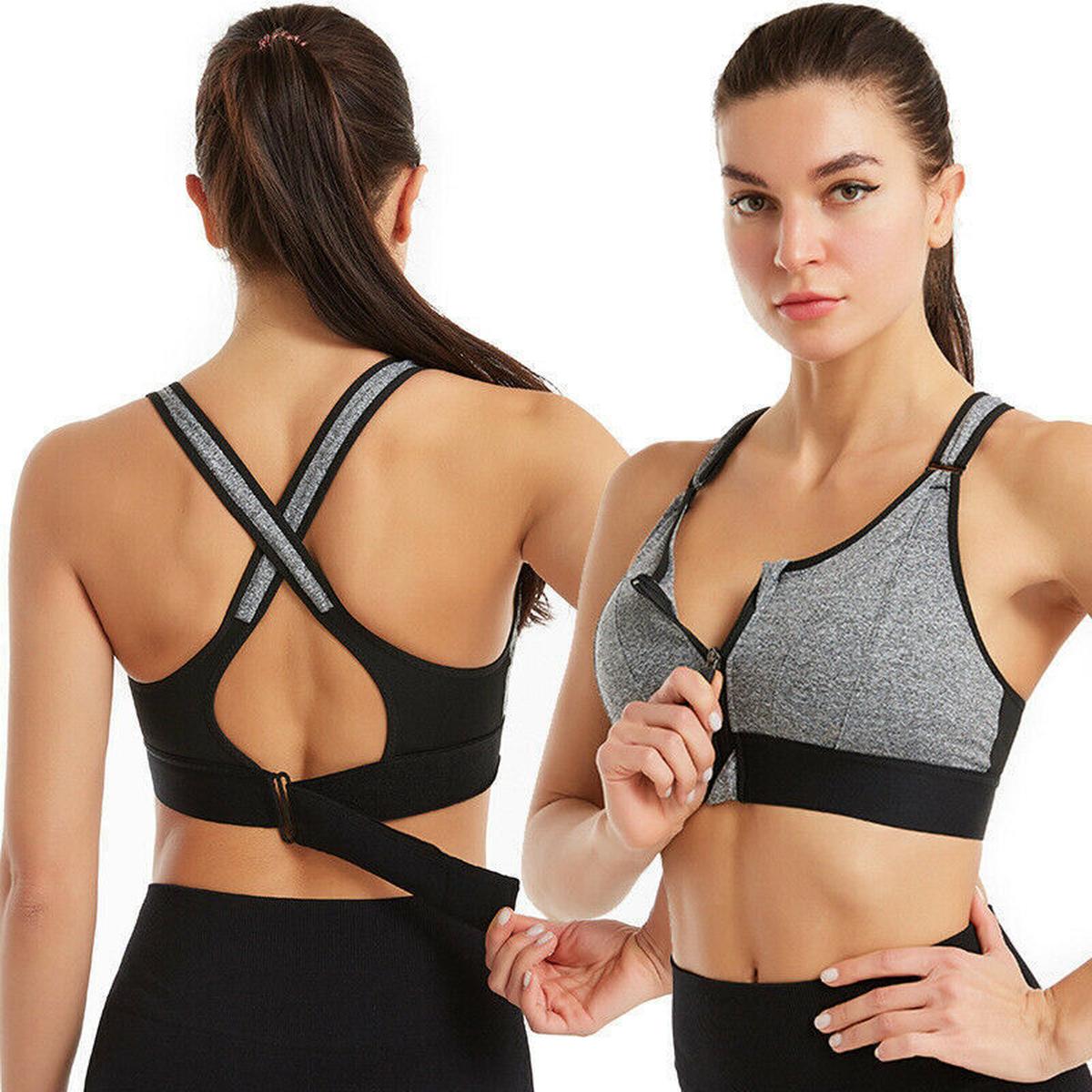 Plus Size Front-Zip Sports Bra With Adjustable Straps