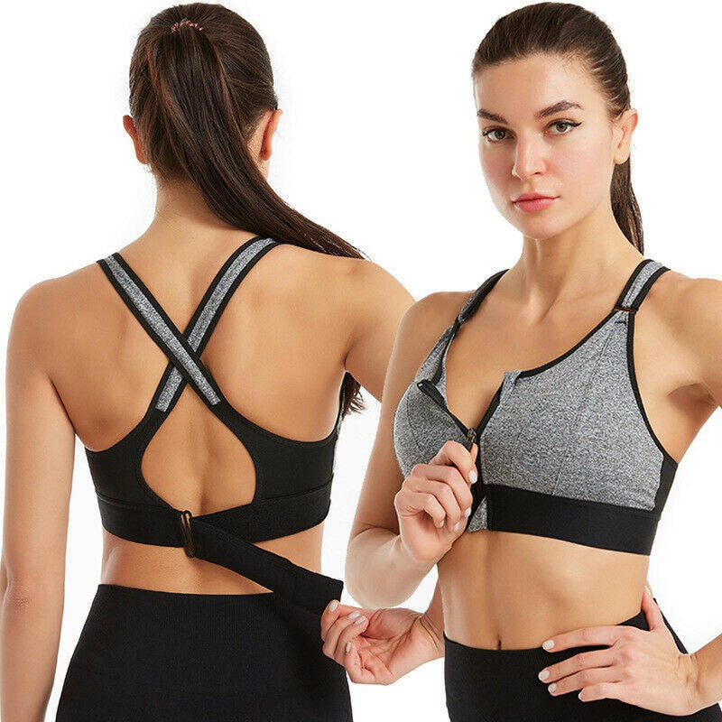 Plus Size Front-Zip Sports Bra With Adjustable Straps
