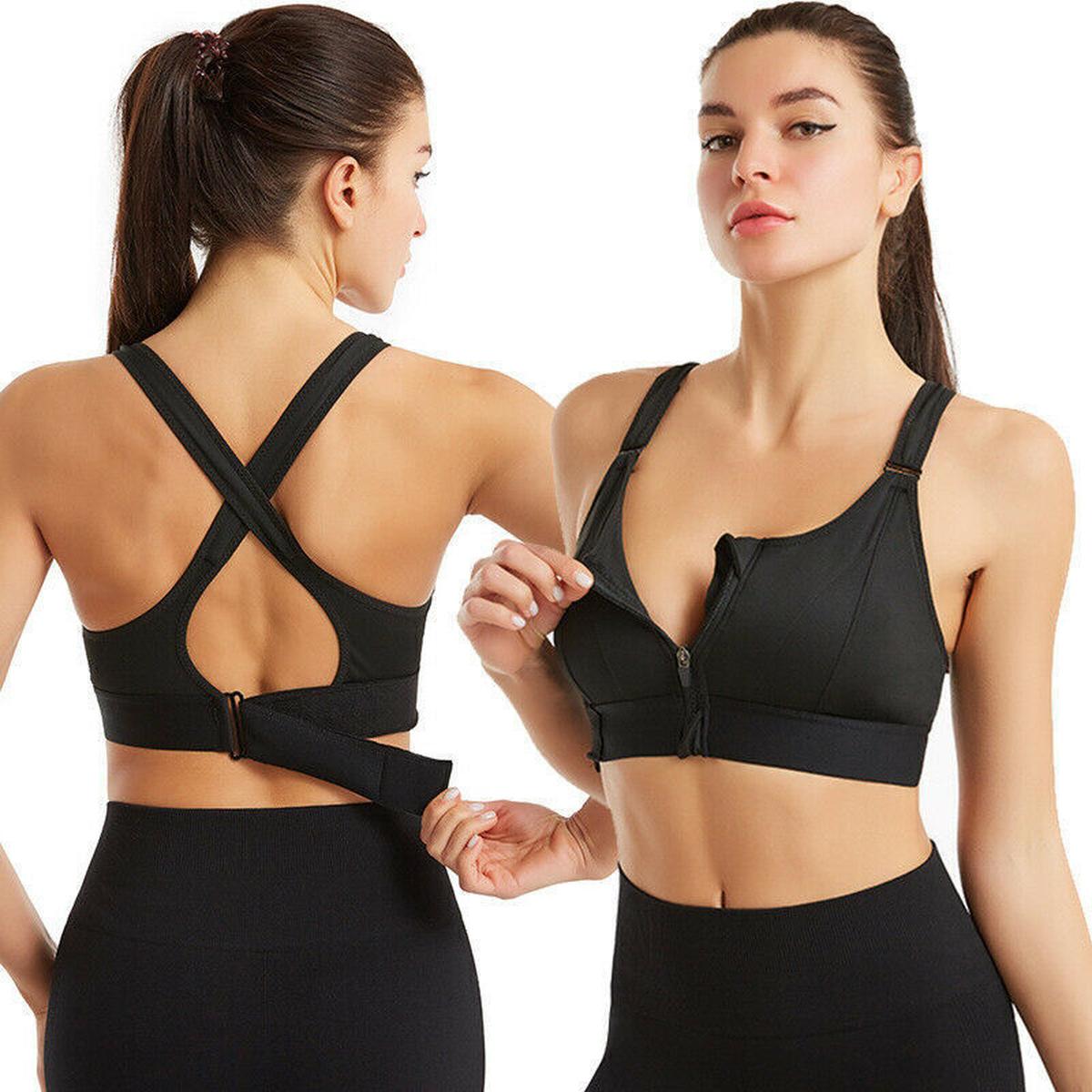 Plus Size Front-Zip Sports Bra With Adjustable Straps