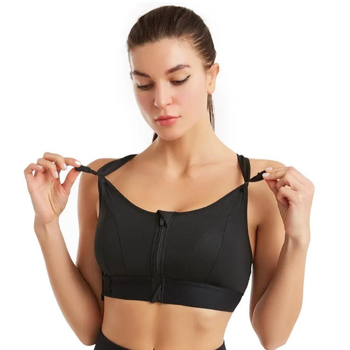 Plus Size Front-Zip Sports Bra With Adjustable Straps