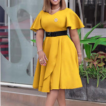 Plus Size High Waist A-Line Dress With Belt