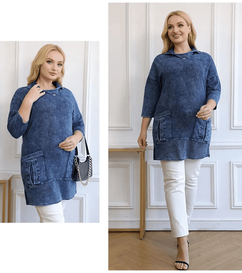 Plus Size Knit Denim Jacket For Curvy Figures