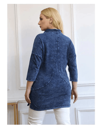 Plus Size Knit Denim Jacket For Curvy Figures