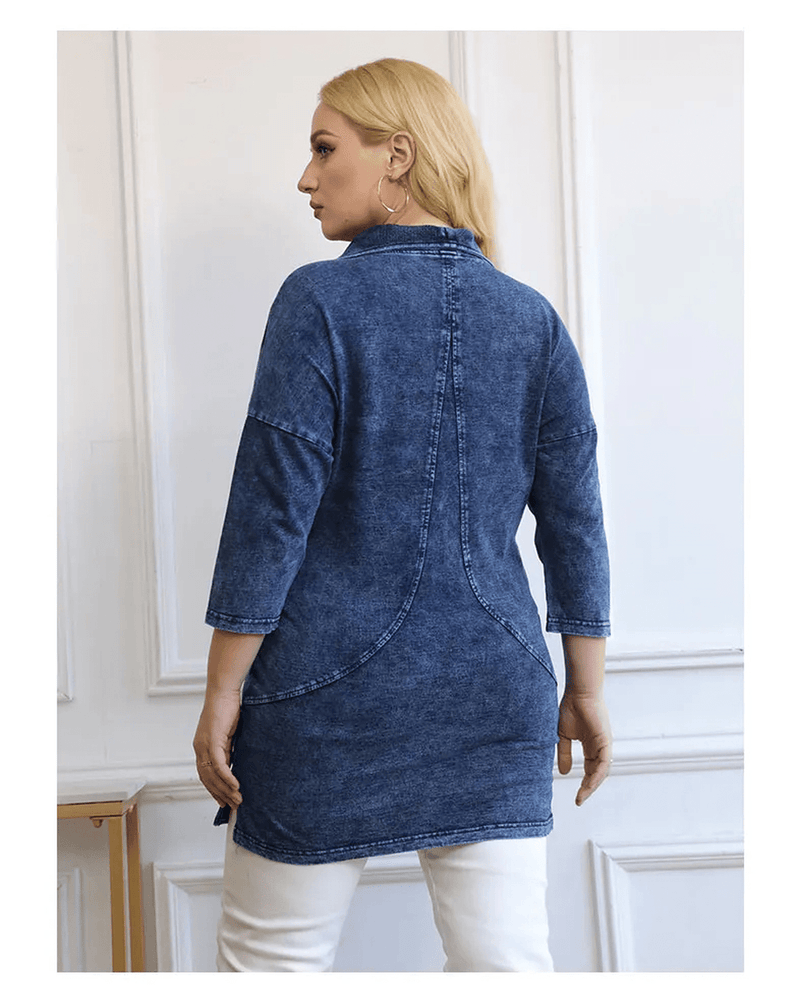 Plus Size Knit Denim Jacket For Curvy Figures