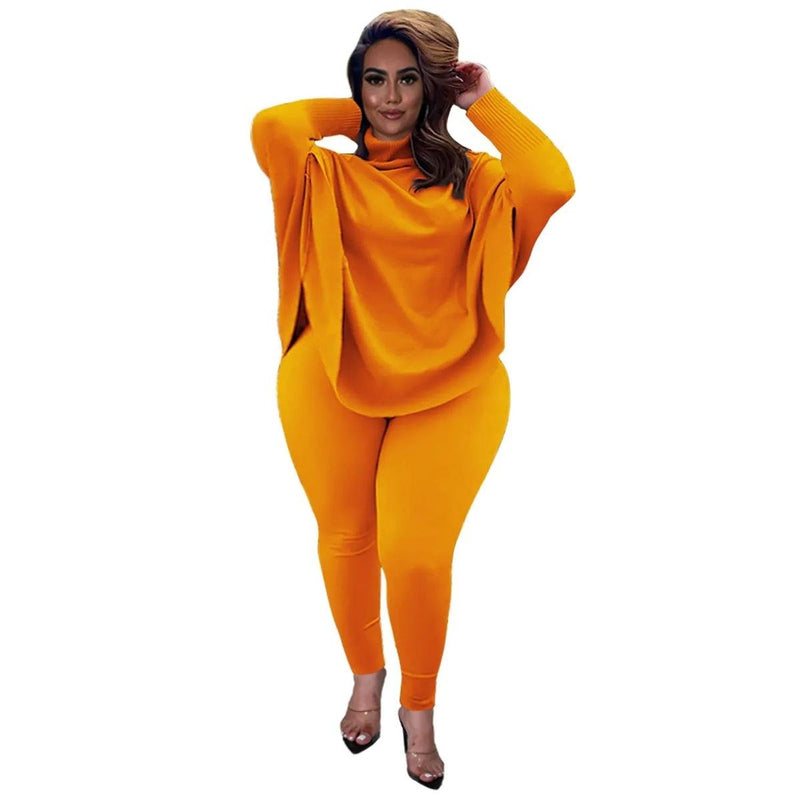 Plus Size Knit Lounge Set With Batwing Sleeves