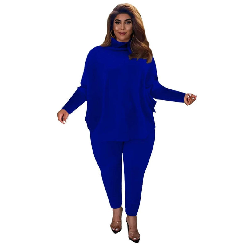 Plus Size Knit Lounge Set With Batwing Sleeves