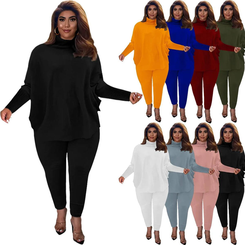 Plus Size Knit Lounge Set With Batwing Sleeves